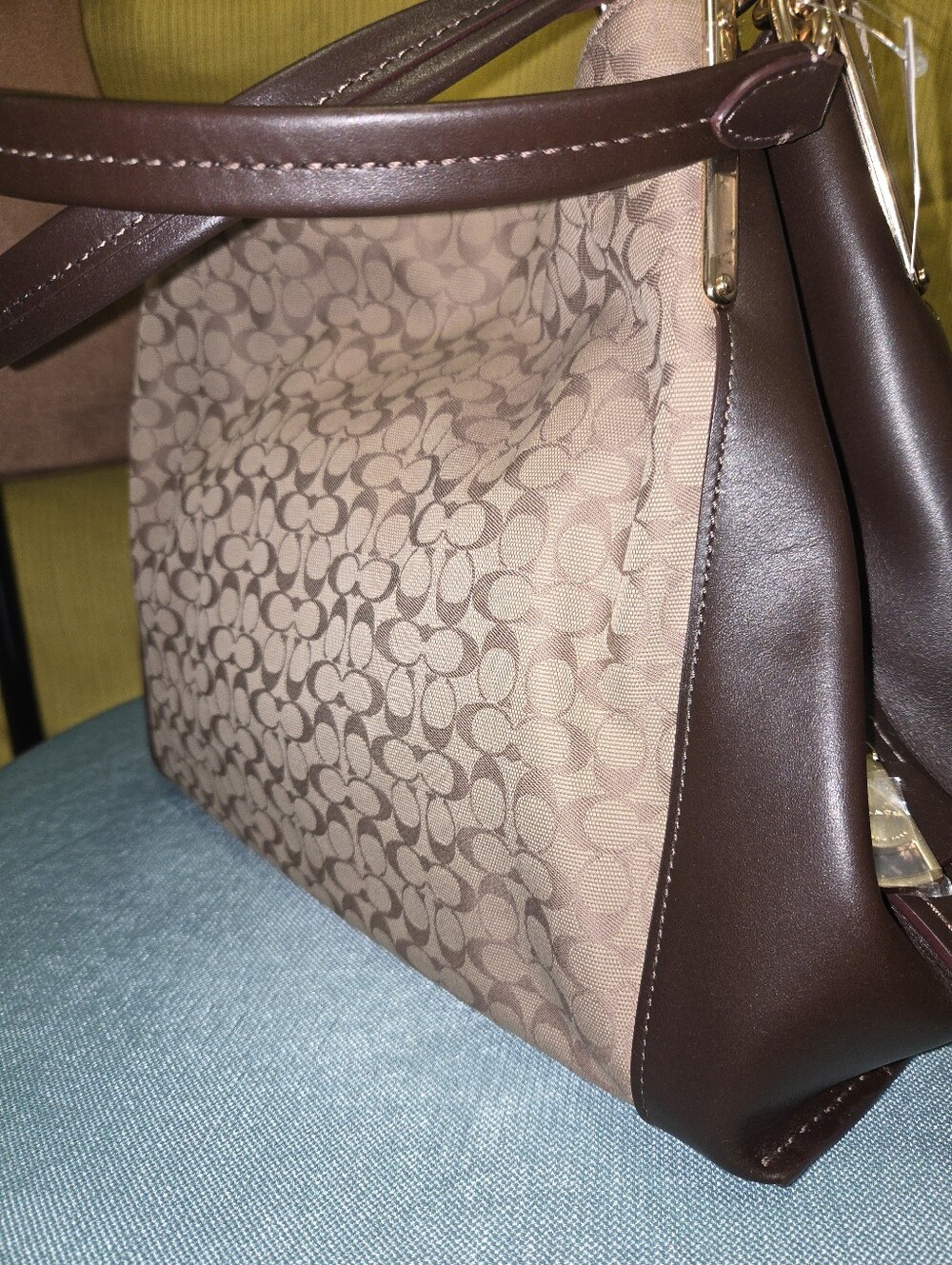 NWT Coach Dalton Tan Signature/Dark Chocolate Leather Shoulder Bag - Picture 3 of 16